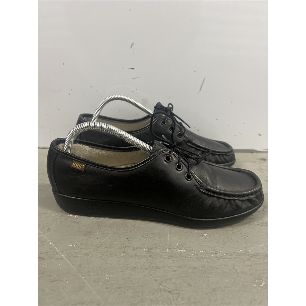 SAS 'Siesta' Black Leather Moc Toe Oxfords Comfort Shoes Women's Sz.‎ 9.5 M